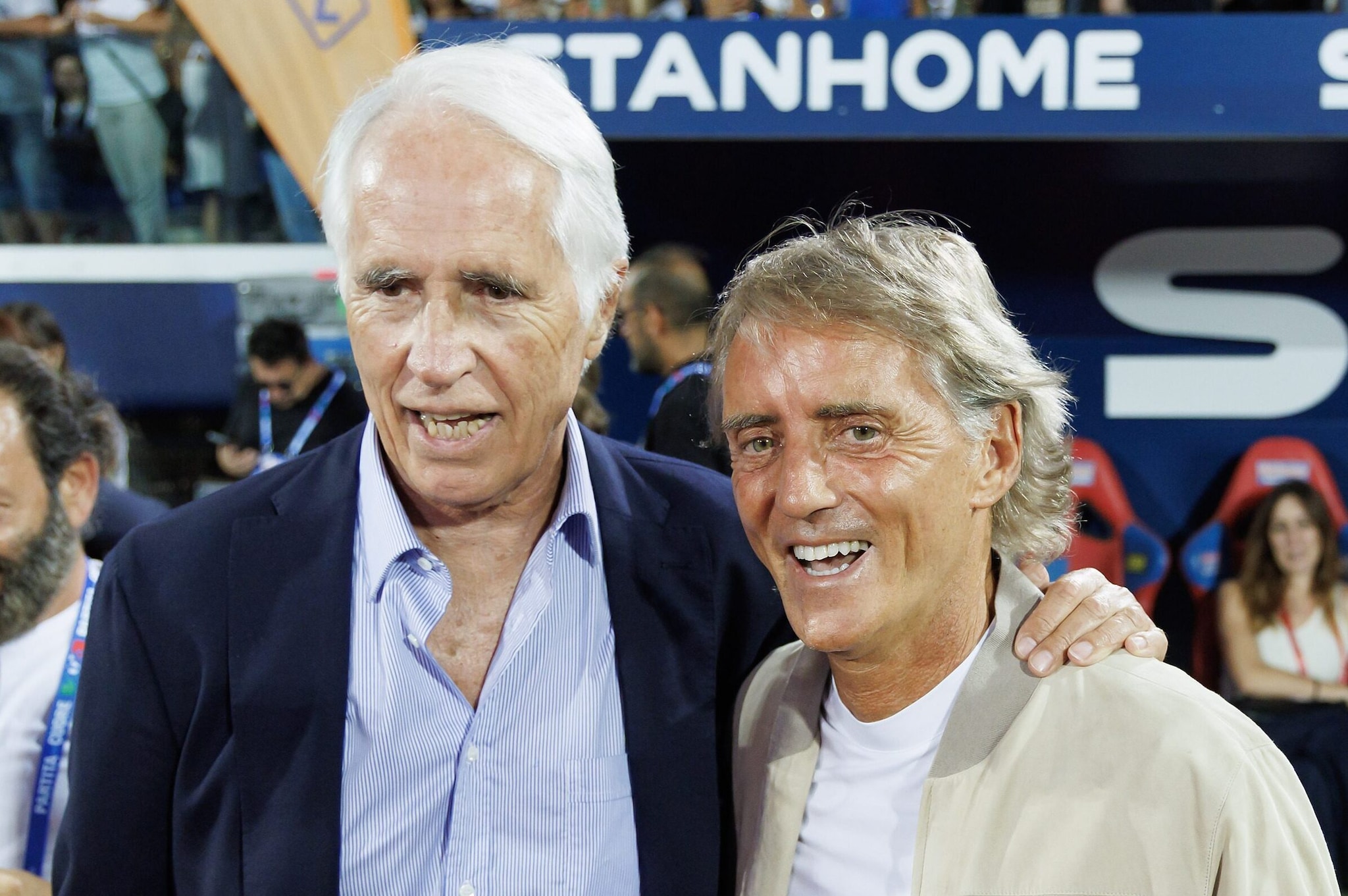 Il presidente della FIGC, Giovanni Malagò, e Roberto Mancini, tra i candidati al ruolo di ct.