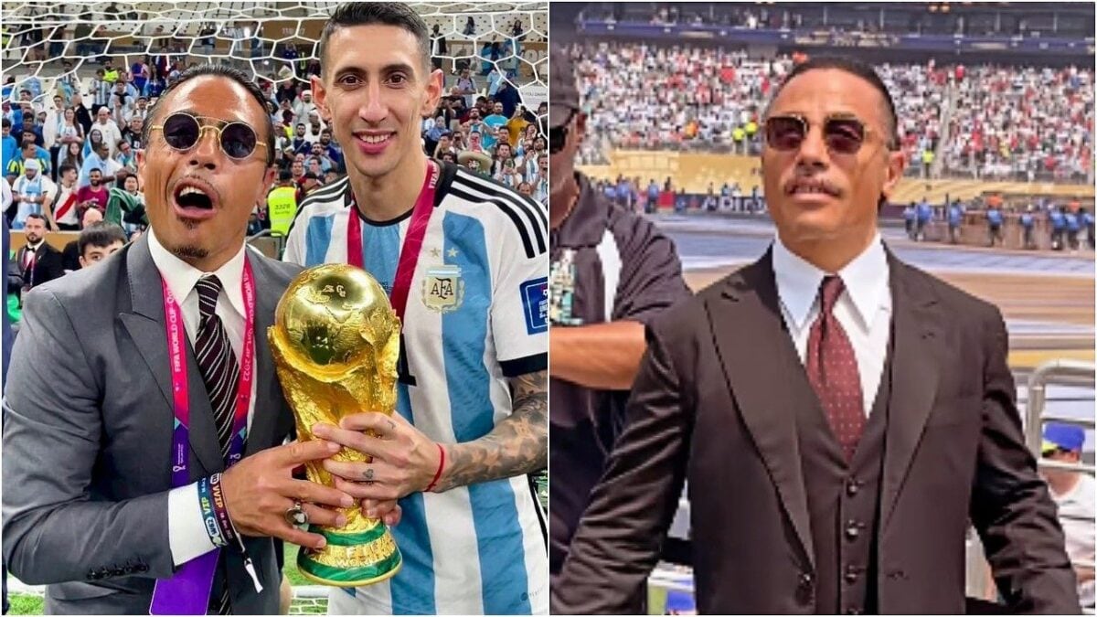 Salt Bae alla finale dei Mondiali Spagna–Argentina: questa volta non è andato in campo come 4 anni fa.