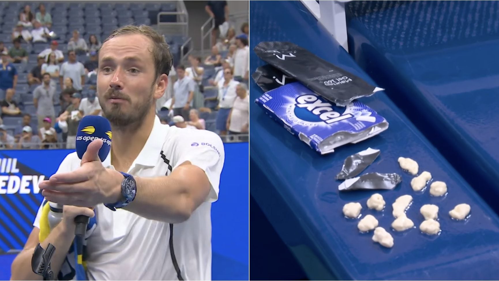 Medvedev e la nuova routine dei chewing gum agli US Open: immagine disgustosa, ma l'effetto è positivo