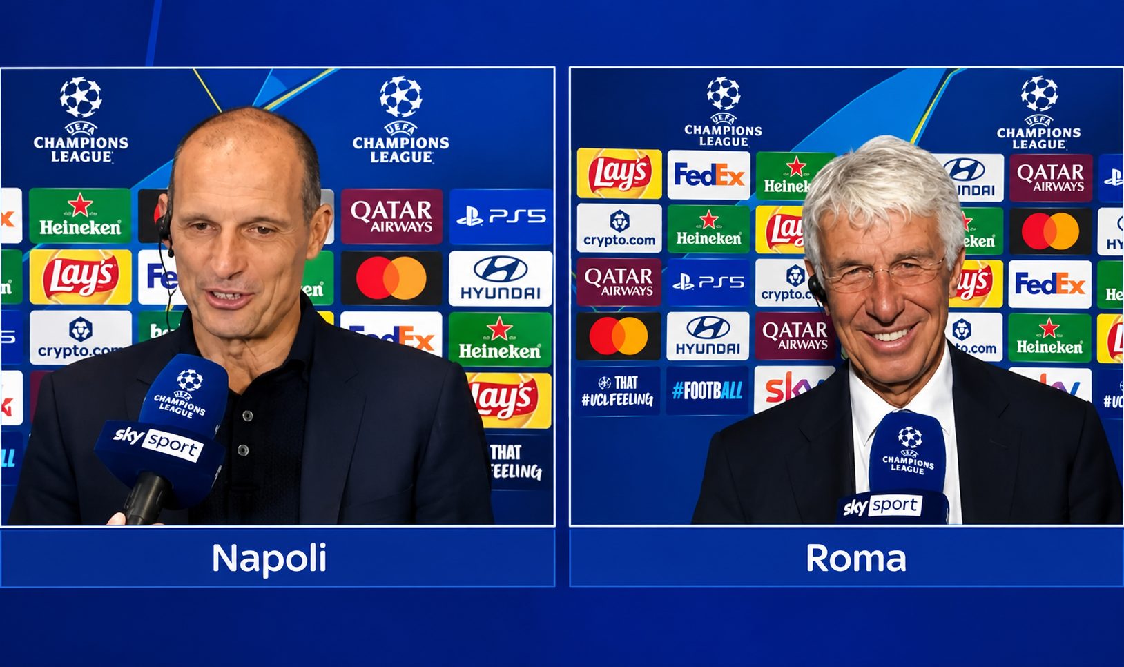 Gasperini e Allegri si incrociano in diretta, è già Napoli-Roma: "Sì, adesso basta"