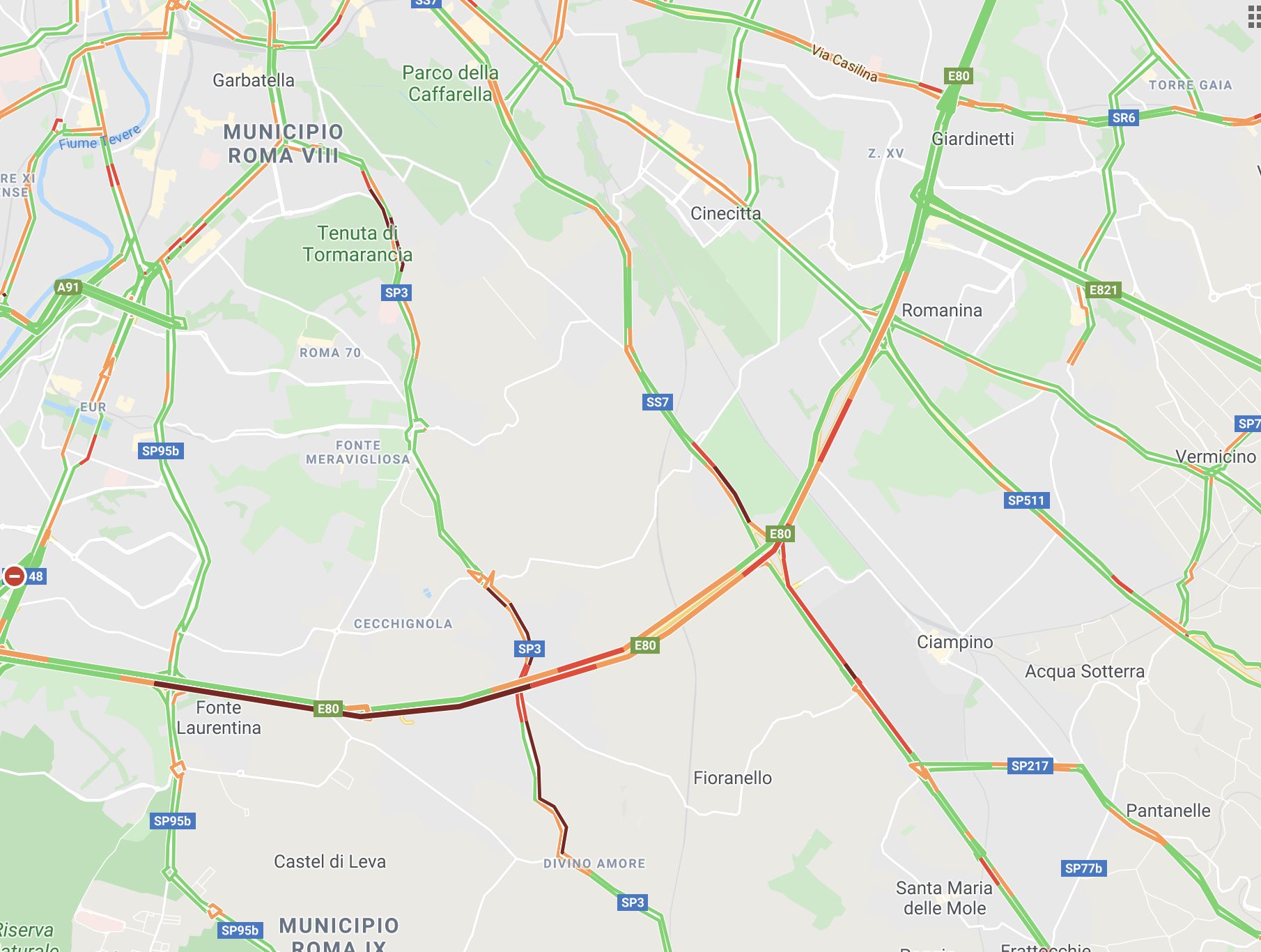 La situazione del traffico alle 10 e 30 di giovedì 23 luglio