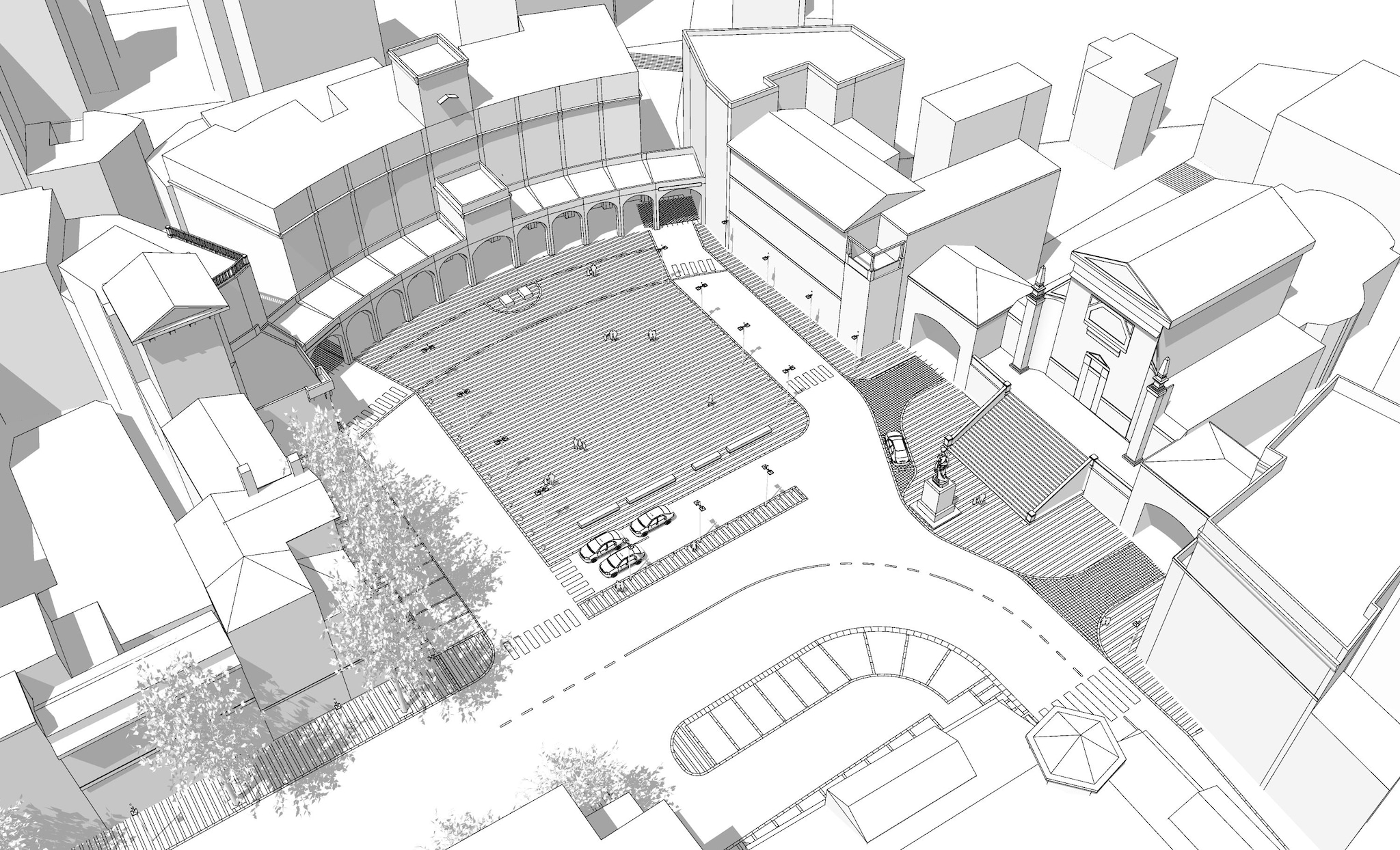 Una vista dall’alto del progetto per Piazza Sempione