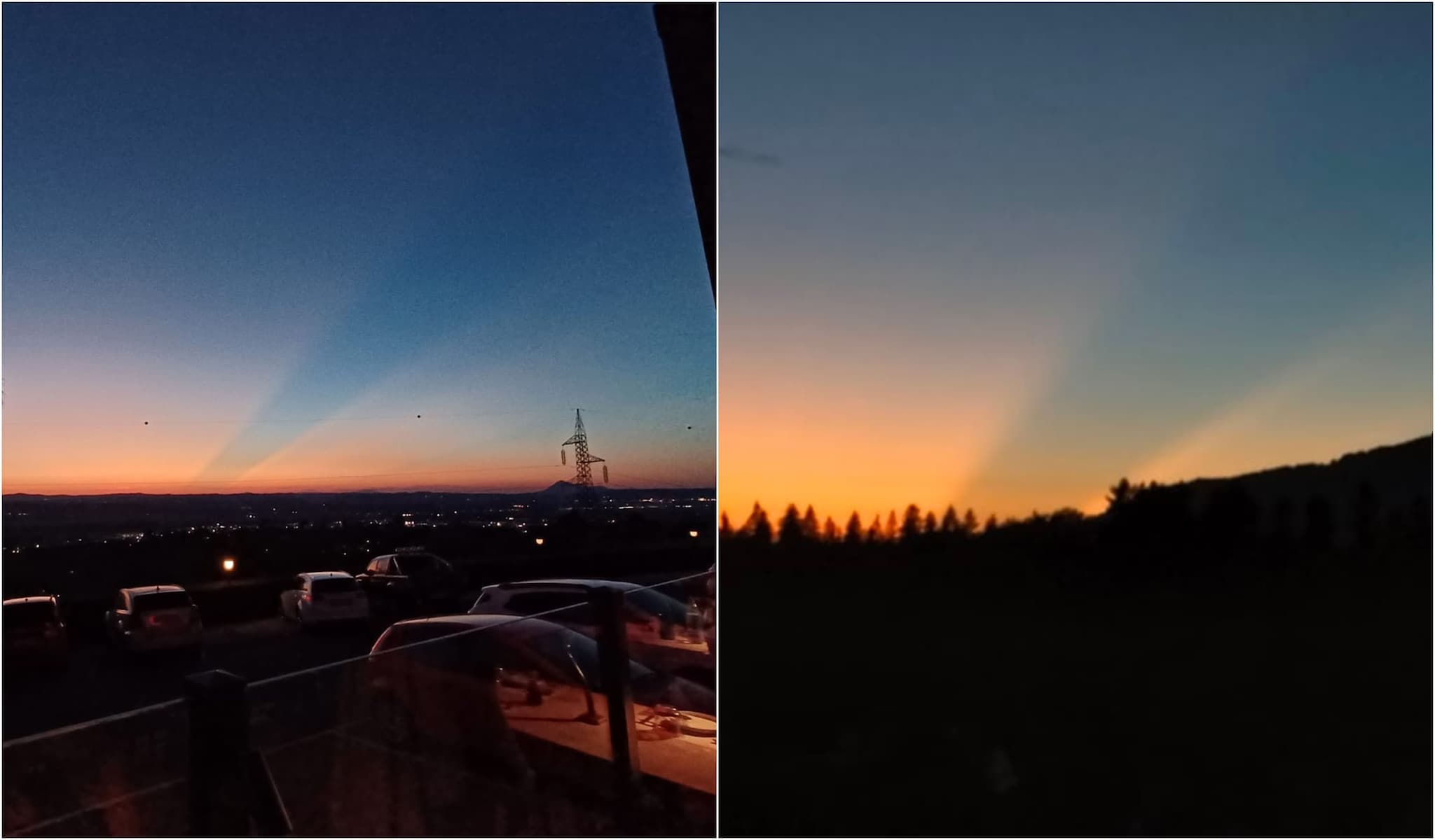 Uno stupendo fascio di luce scura fotografato al tramonto nei cieli del