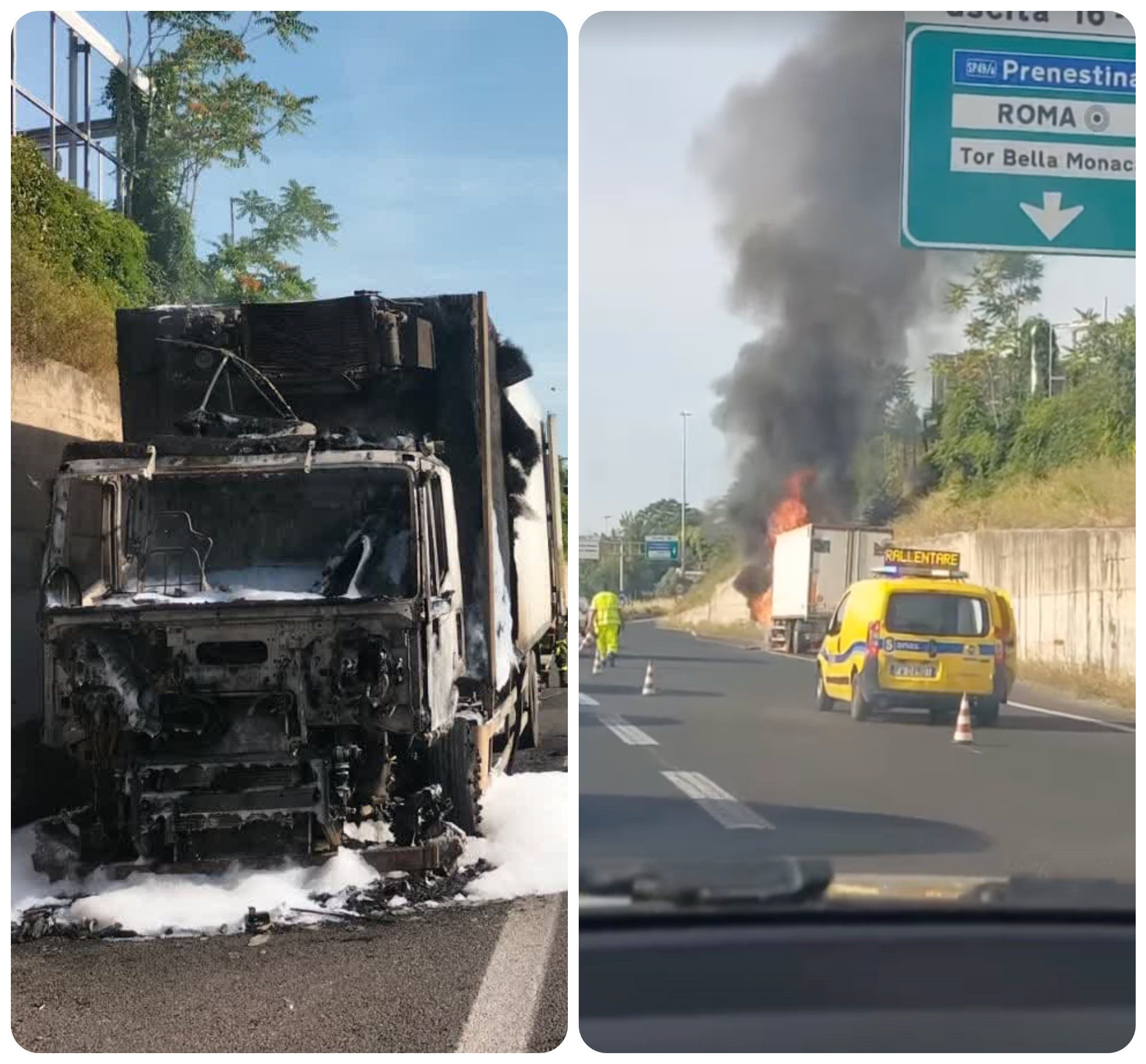 Camion in fiamme sul Raccordo: lunghe code e blocco del traffico all ...