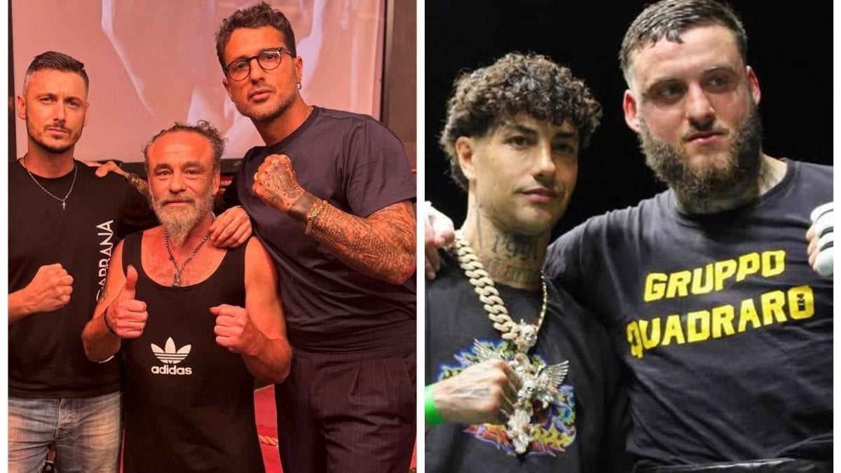 Gianni Di Napoli e il figlio Kevin Di Napoli con Fabrizio Corona e Tony Effe foto Di Napoli Boxing Team