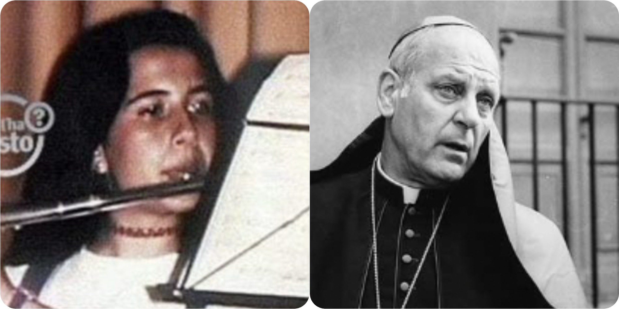 A sinistra Emanuela Orlandi, a destra monsignor Paul Marcinkus.
