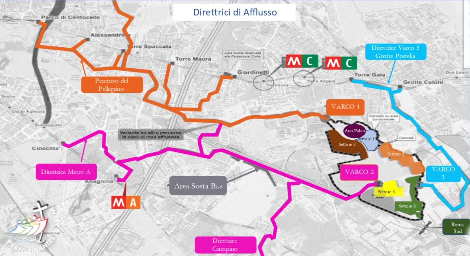 Le direttrici di afflusso per raggiungere Tor Vergata (Immagine della Questura di Roma)