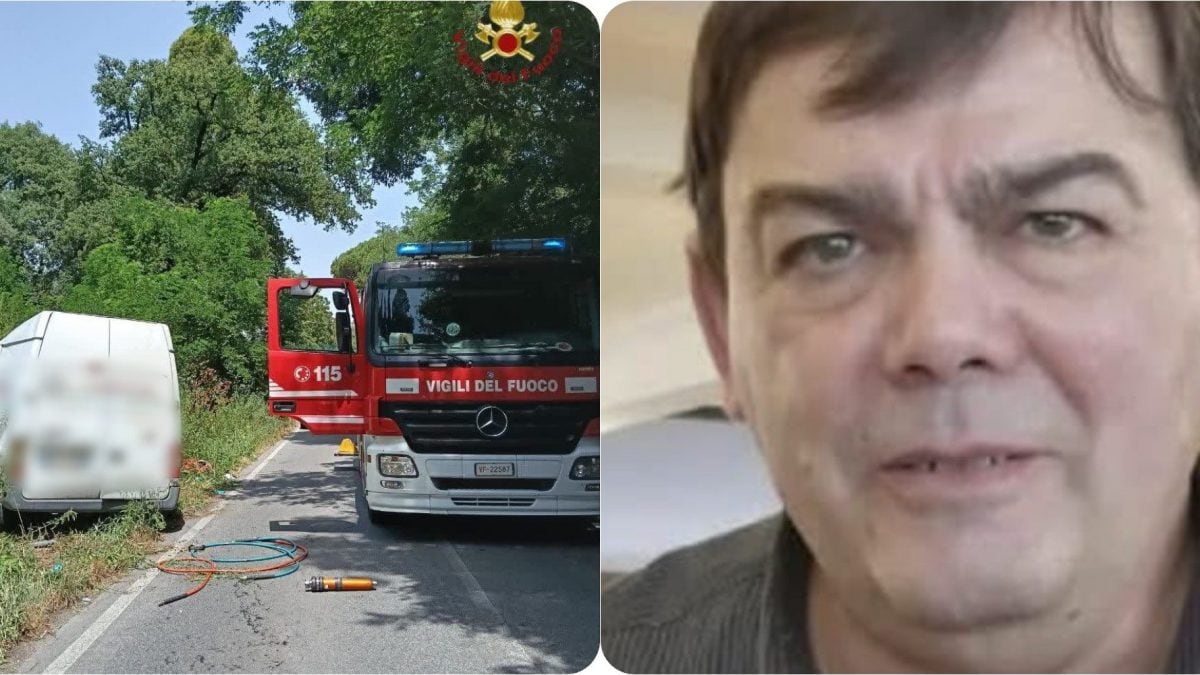 A destra Franco Verderosa, a destra il suo furgone dopo l’incidente.