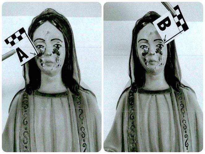 I campionamenti sulla statua della Madonna