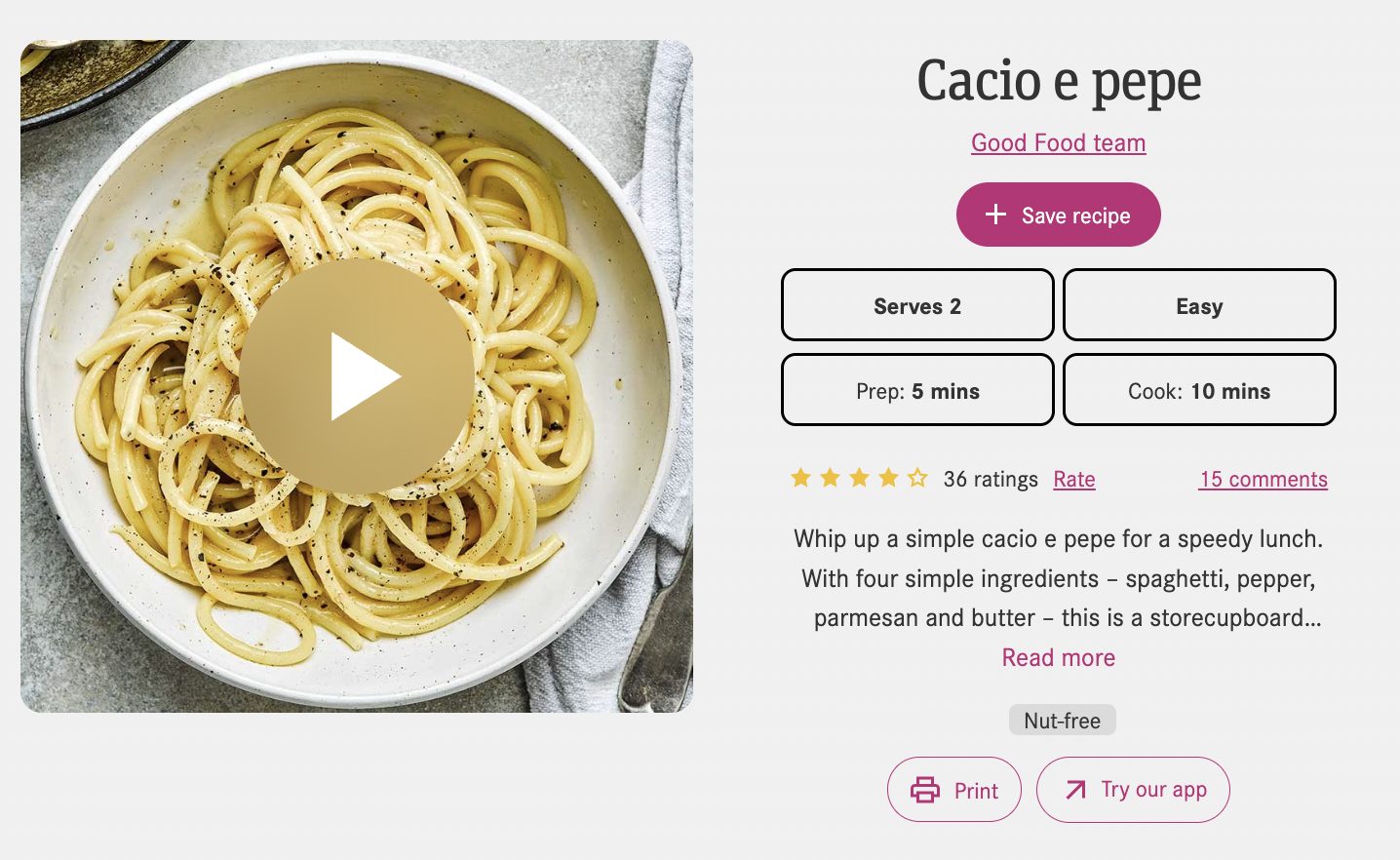 La ricetta cacio e pepe della Bbc.