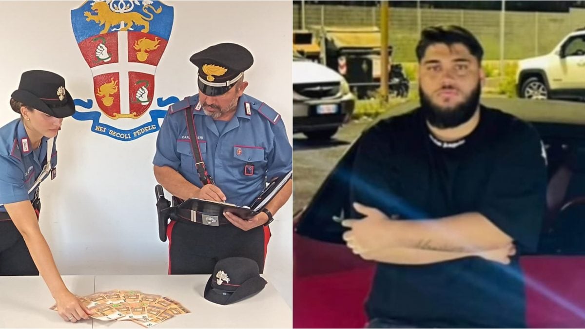 A sinistra le banconote false, a destra Nicholas Birschetto.