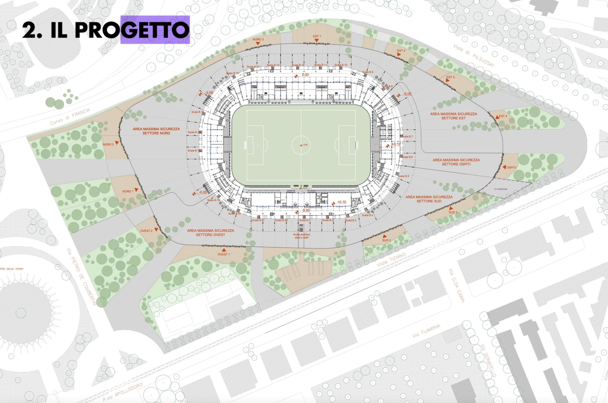 La pianta del nuovo stadio Flaminio presentato dalla Lazio (Foto da Facebook Giovanni Caudo)