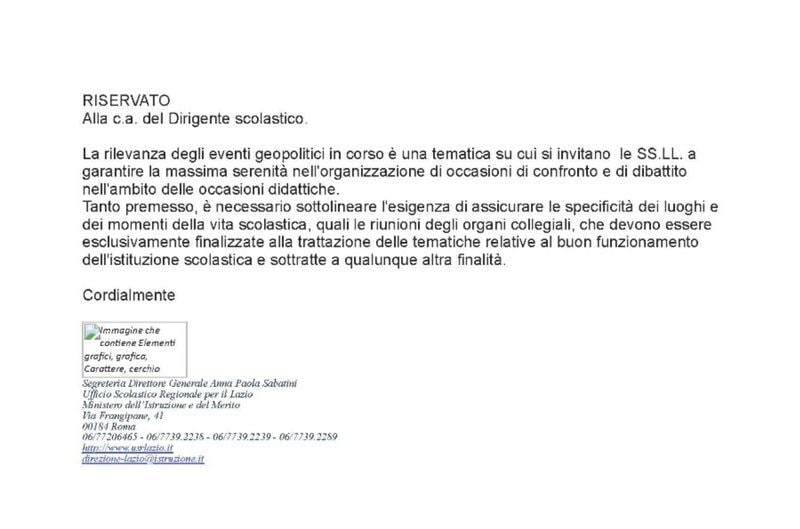 La lettera inviata ai presidi del Lazio