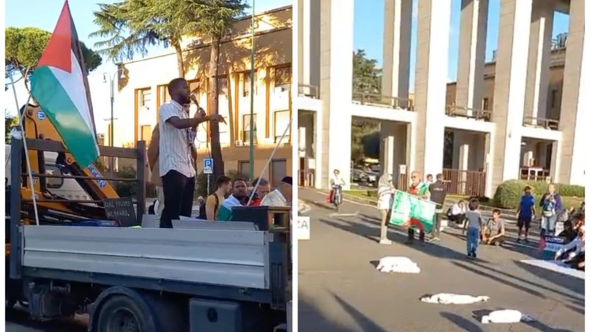 Alcuni momenti della manifestazione della comunità islamica di Roma per Gaza
