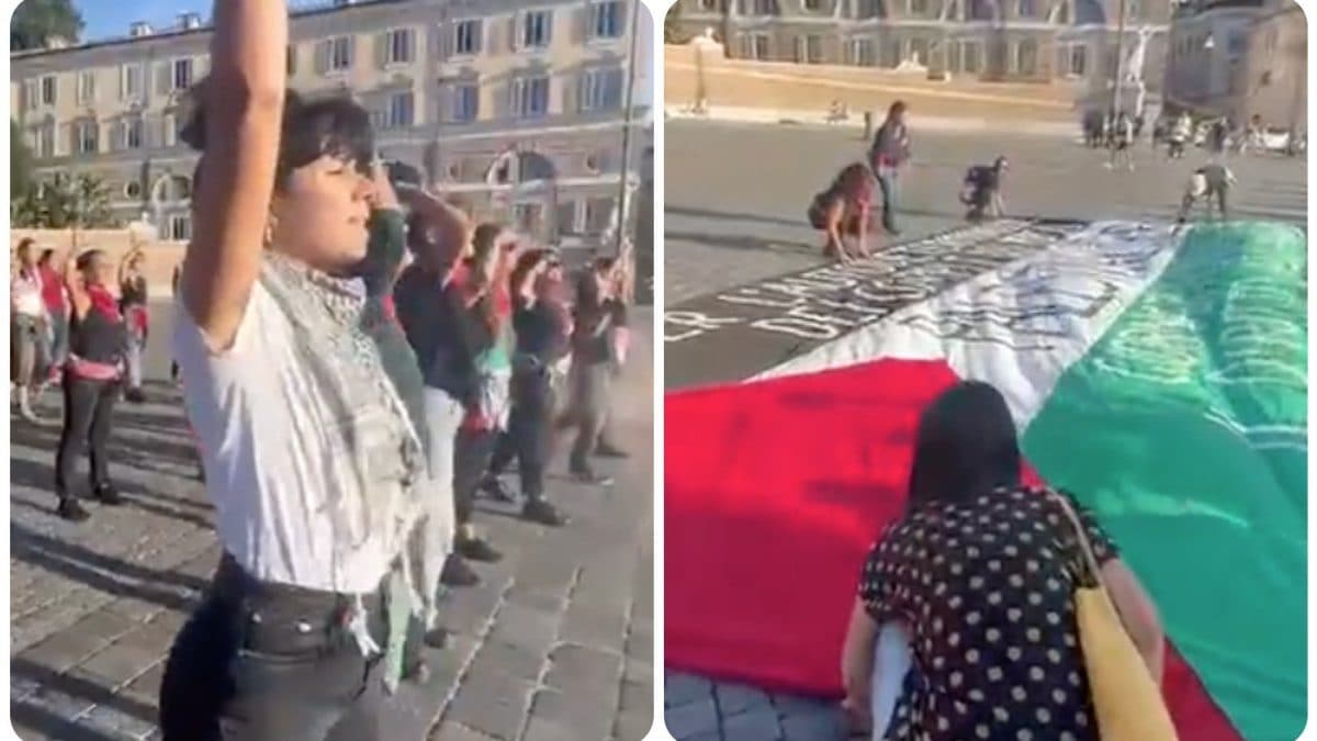 Le attiviste di Non Una Di Meno manifestano per la Palestina a Piazza del Popolo