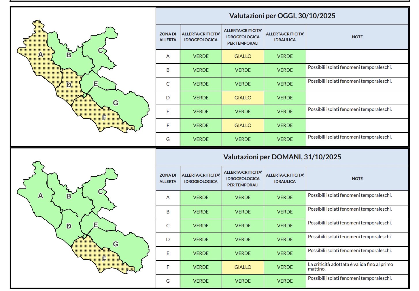 L’allerta di colore giallo per oggi e domani.