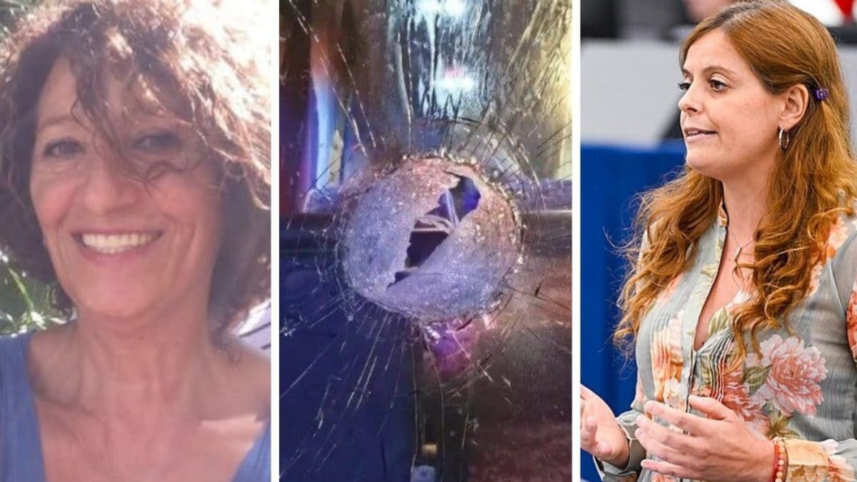 La consigliera Angela Di Marco, il vetro rotto del pullman all’altezza dove era seduto Marianella, la parlamentare europea Ilaria Salis.