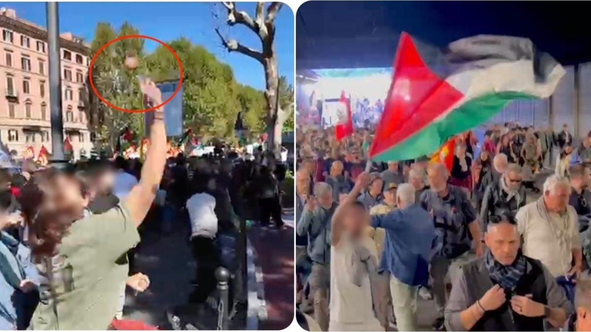 A sinistra il lancio delle uova davanti al ministero dei Trasporti, a destra il cortoe in tangenziale.