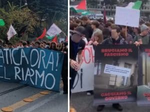 Studenti in corteo a Roma per il “No Meloni Day”: bruciate rappresentazioni delle aggressioni neofasciste nelle scuole