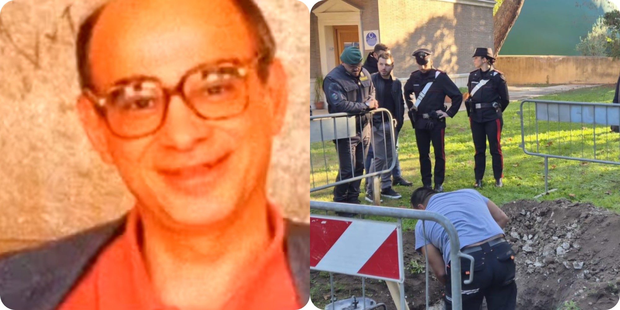 A sinistra Adinolfi, a destra le ricerche giovedì scorso sotto alla Casa del Jazz.