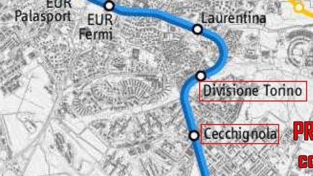 Il percorso di un possibile prolungamento della metro B oltre Laurentina