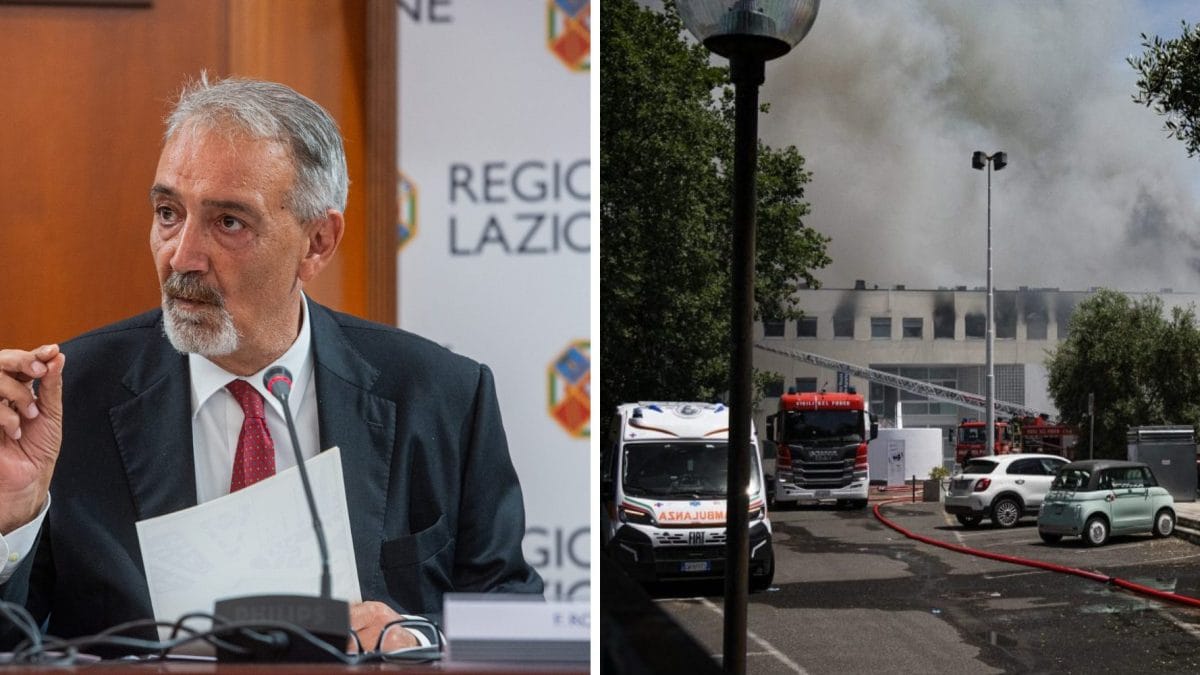 Il presidente della Regione Lazio Francesco Rocca e la facoltà di Agraria dell’Unitus il giorno dell’incendio