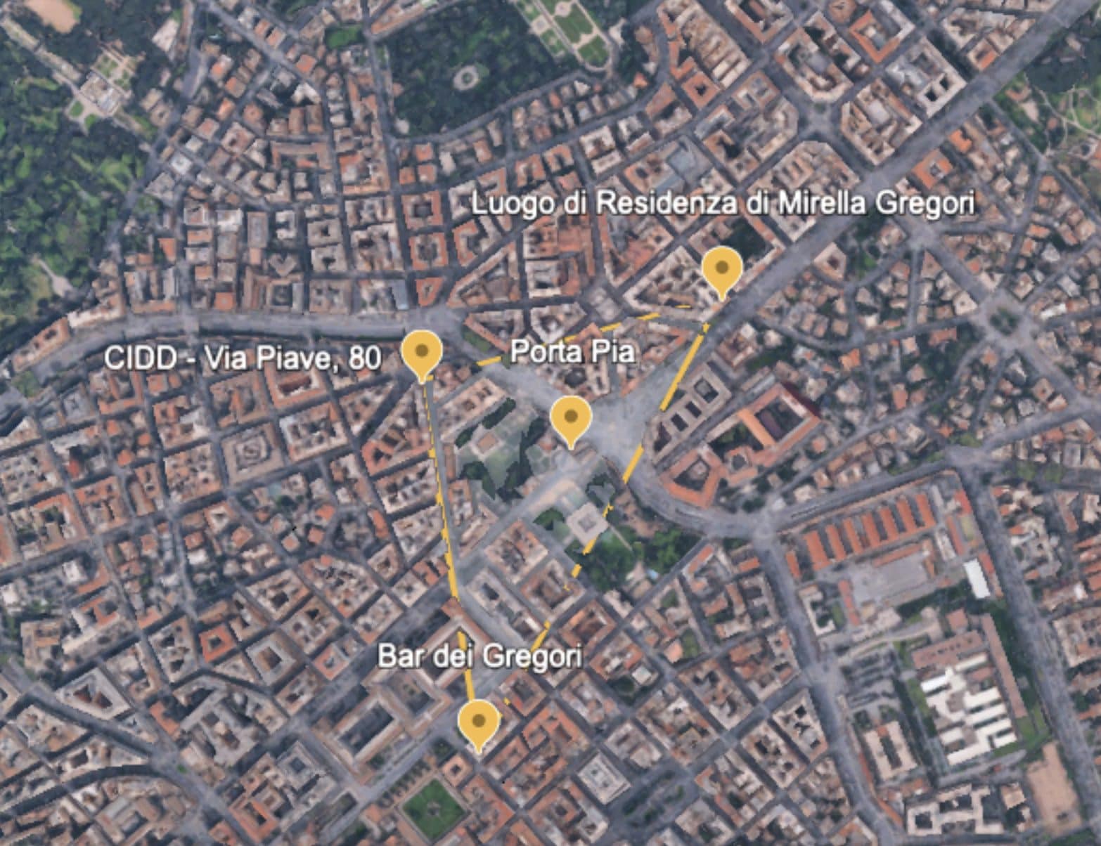 La mappa dei luoghi della scomparsa di Mirella Gregori e la nuova pista sul Cidd.