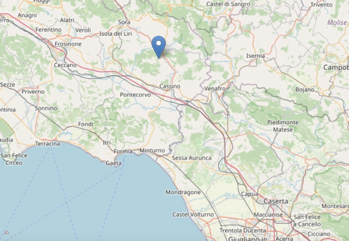 L’epicentro del terremoto in Ciociaria.