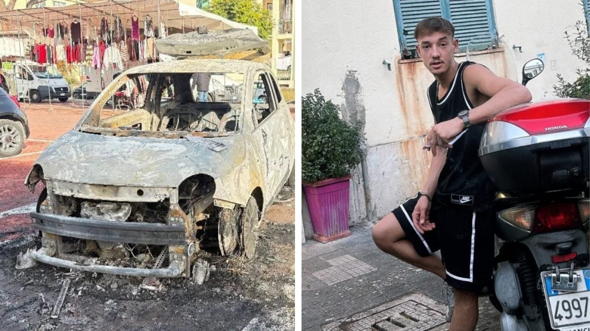 Demir Orahovac e una delle auto incendiate poco prima dell’accoltellamento