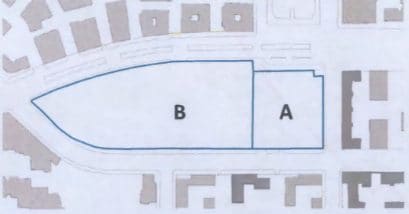 La ripartizione dell’area del deposito di Ama. La zona A è destinata ai servizi, la B al residenziale
