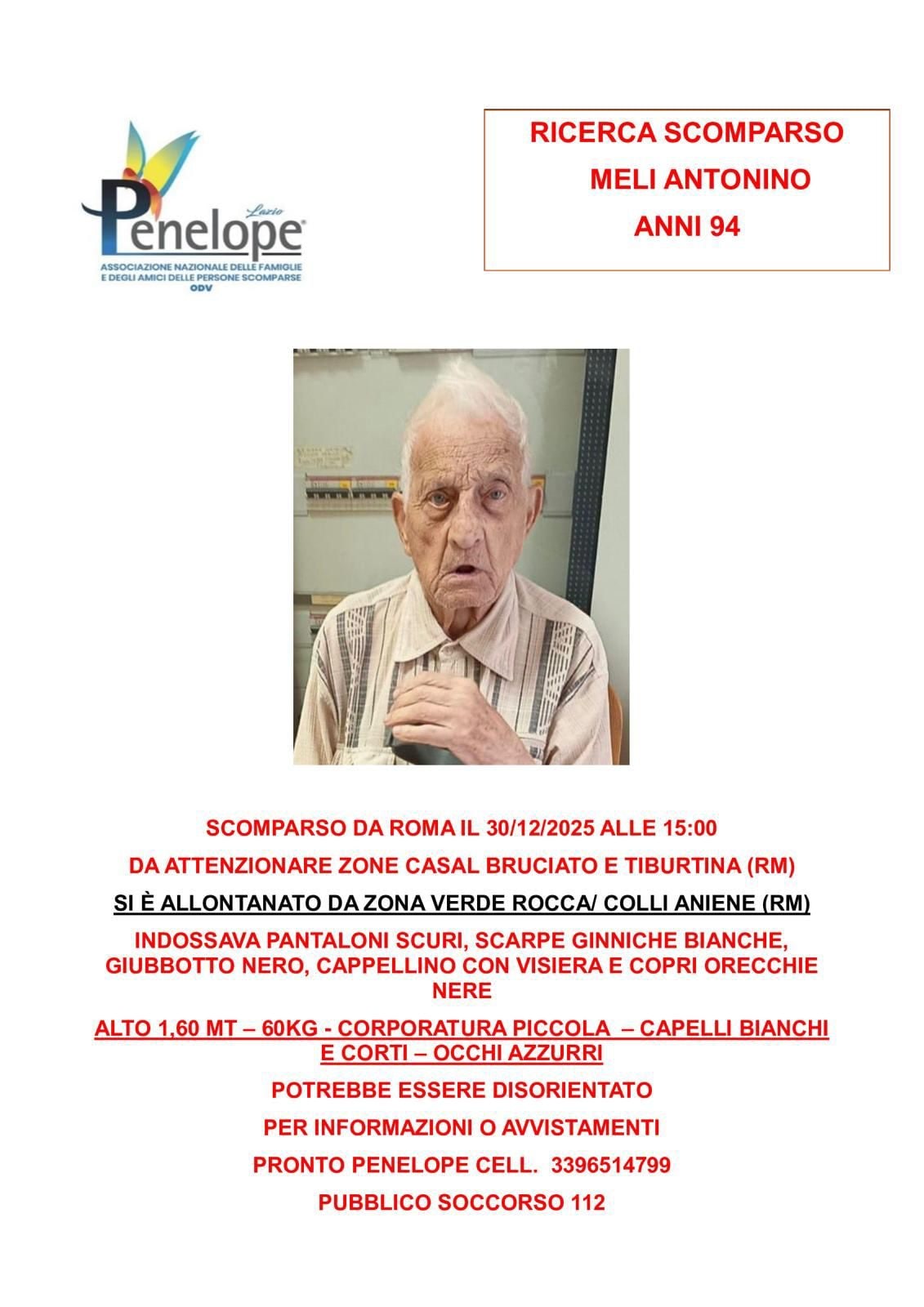 Il manifesto di scomparsa di Penelope.