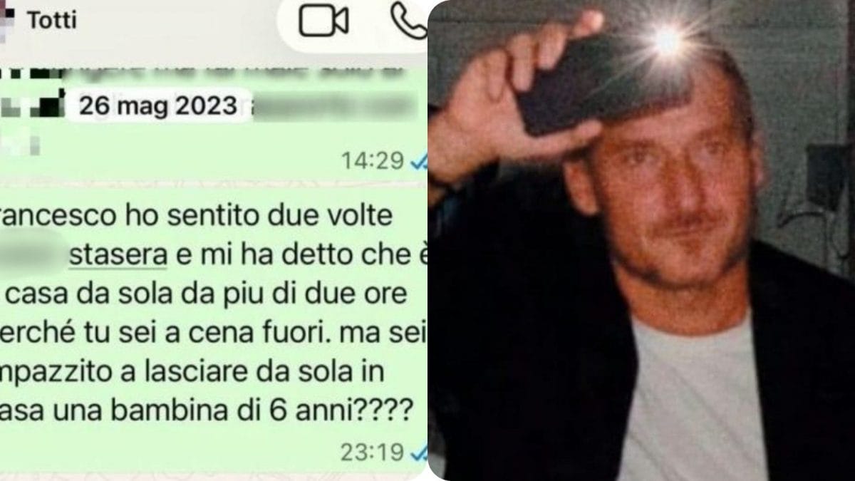 A sinistra il messaggio di Blasi a Totti, a destra Francesco Totti.