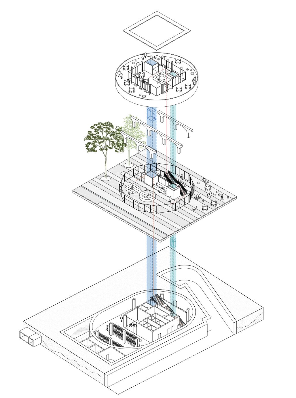 L’infrastruttura per le biciclette e i vari piani.