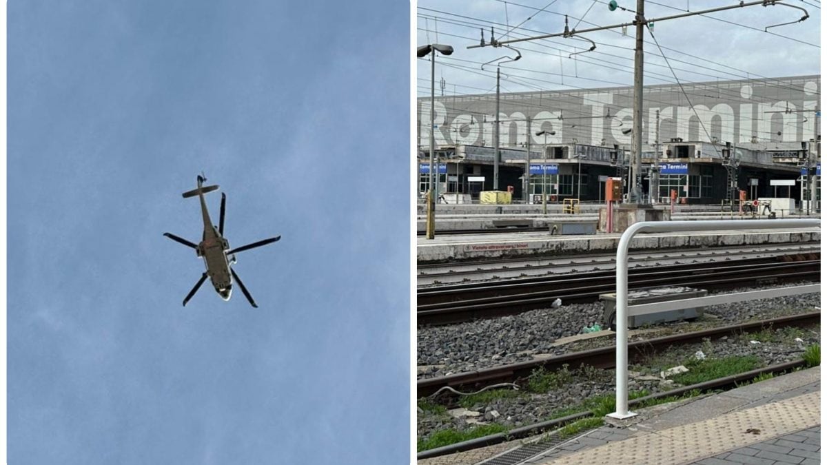 Un elicottero sorvola la stazione Termini di Roma