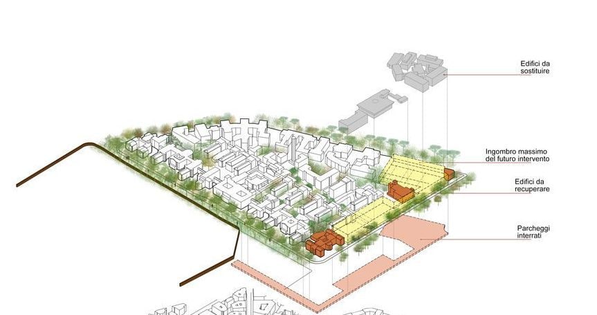Una parte del progetto con il nuovo edificio lungo viale dell’Università (immagine da Università La Sapienza)