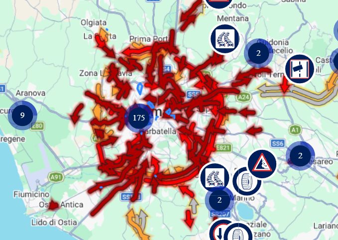 La situazione del traffico a Roma nella mattina di mercoledì 28 gennaio 2026