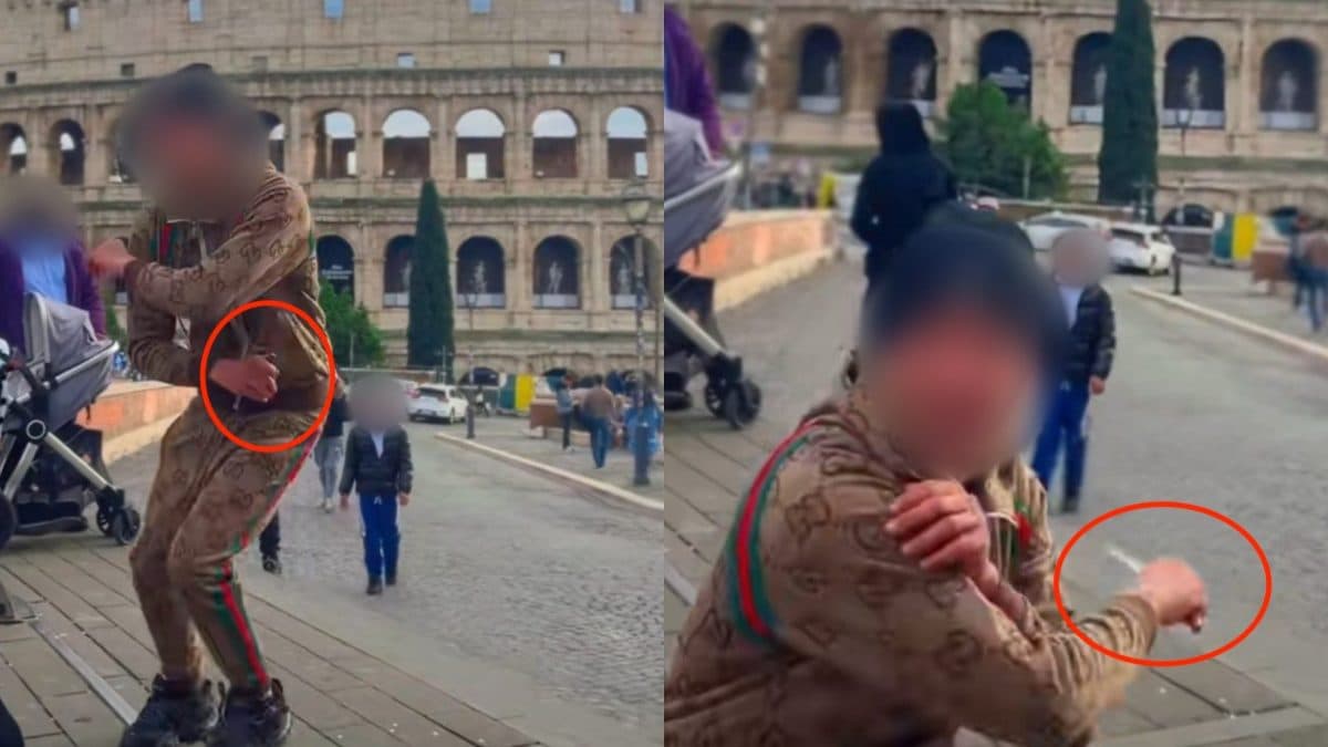 Balla davanti al Colosseo agitando un coltello, poi condivide il video su TikTok.