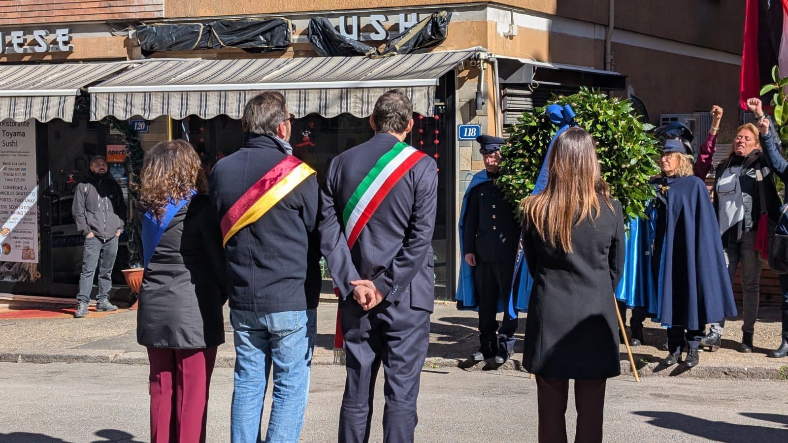 Il presidente Marchionne e la consigliera regionale Marika Rotondi durante la commemorazione per Valerio Verbano (da Facebook: Paolo Emilio Marchionne)