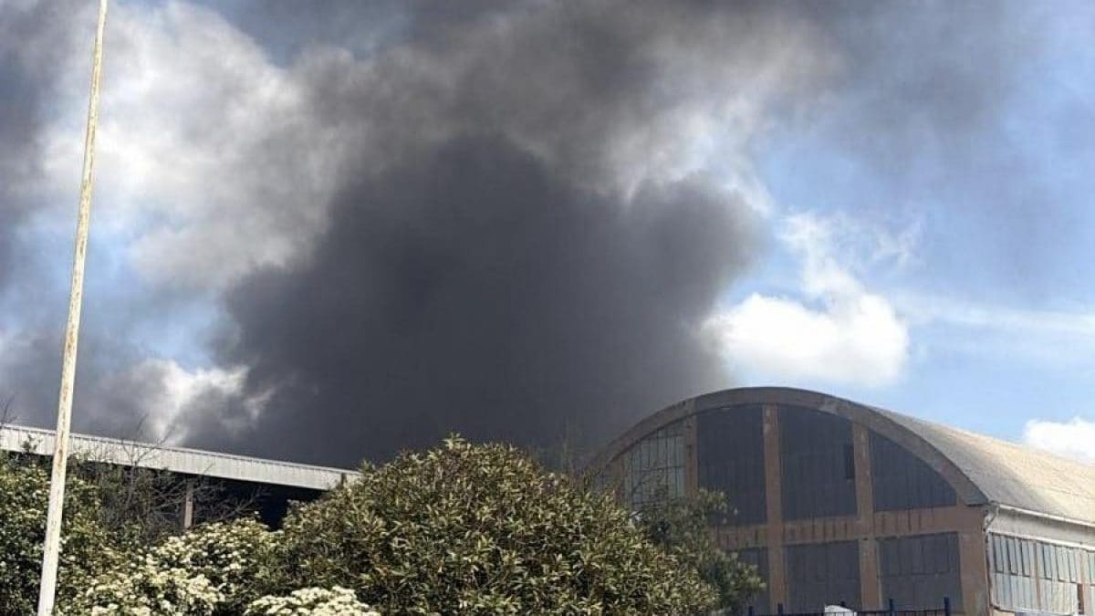 La nube nera che si alza dal complesso industriale (da Facebook, profilo di Comune di Bagnoregio)