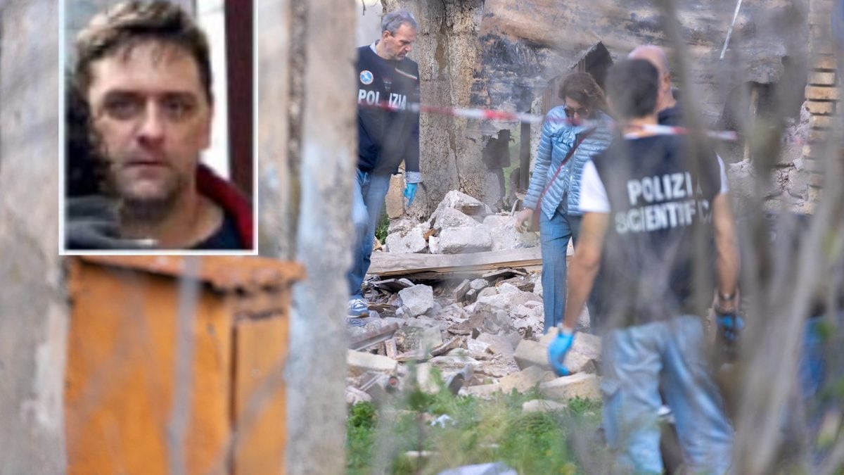 Il casolare dopo il crollo dopo l’arrivo della Polizia Scientifica. In alto a sinistra Alessandro Mercogliano.