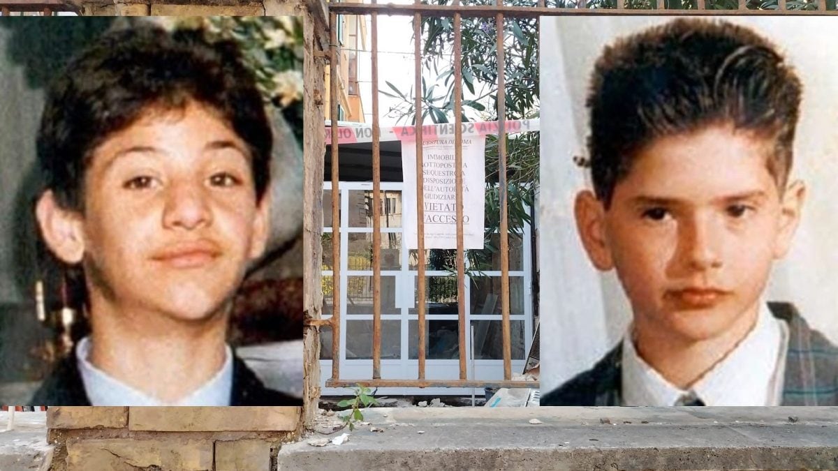 Salvatore Colletta e Mariano Farina scomparsi dalla Sicilia nel 1992. Sullo sfondo i sigilli sul luogo in cui sono state ritrovate le ossa nel quartiere Ostiense.