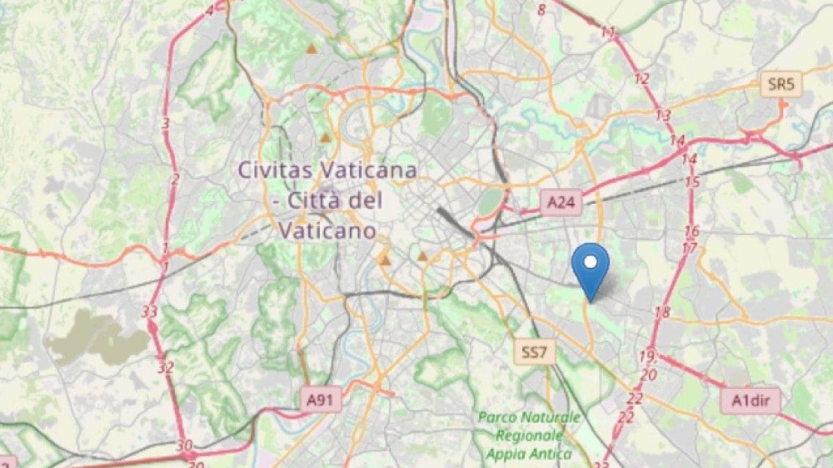 L’epicentro della scossa a Torre Spaccata (Screen dal sito web dell’Ingv)