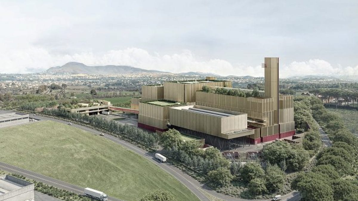 Rendering del futuro termovalorizzatore di Santa Palomba (da Roma Capitale)