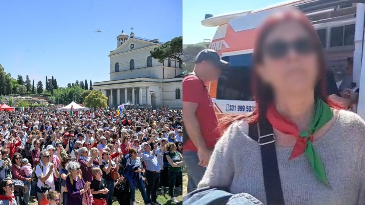 L’evento del 25 aprile a Parco Schuster, a destra la donna colpita dalla pistola ad aria compressa.
