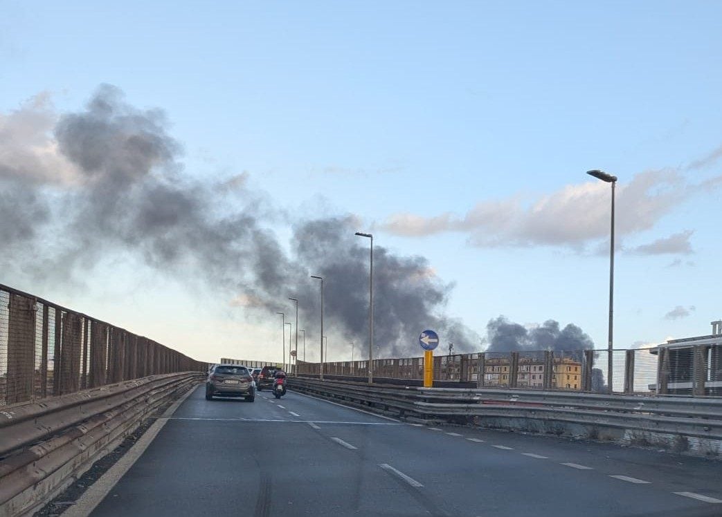 L’incendio del vivaio visto dalla Tangenziale. Foto inviata a Fanpage.it da un lettore.