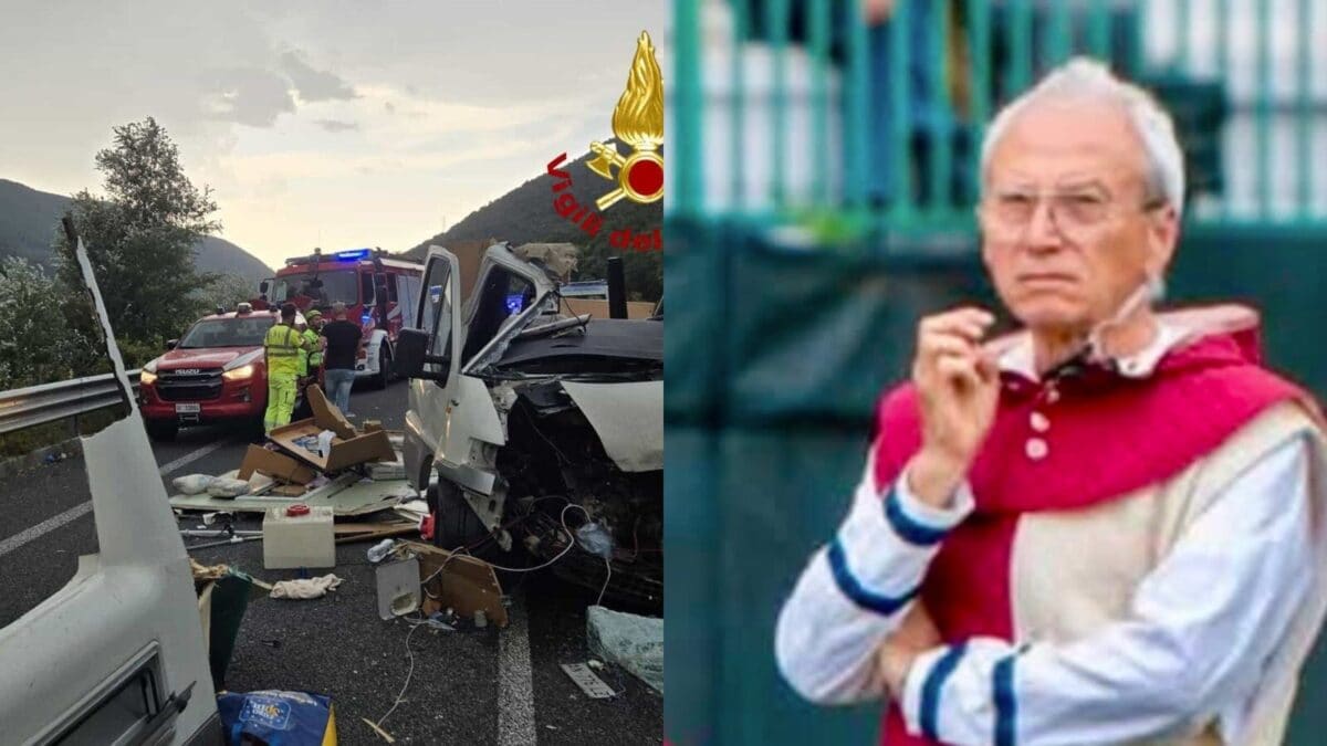 A sinistra il terribile incidente, a destra Giampiero Colasanti.