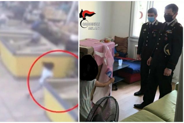 Il momento del ferimento della bimba e il regalo consegnatole dai carabinieri di Sesto San Giovanni, guidati dal maggiore Sica