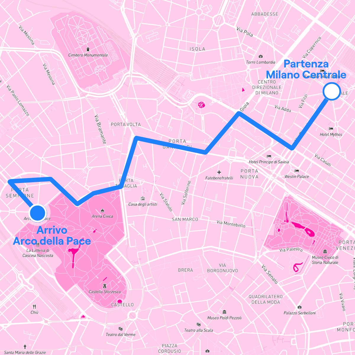 Il percorso della parate del Milano Pride 2025 (mappa da Milano Pride)