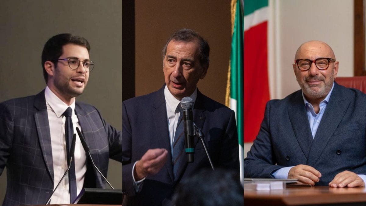 Da sinistra a destra: Samuele Piscina, consigliere comunale di Milano della Lega, il sindaco Beppe Sala e Luca Bernardo, Consigliere Comunale e Capogruppo di Forza Italia in consiglio comunale a Milano.