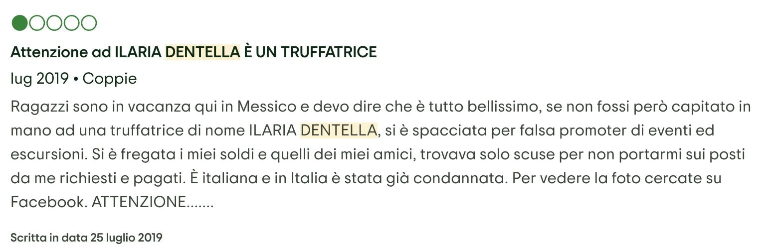 Una recensione su TripAdvisor